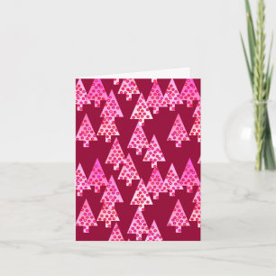 Modern flower Christmas trees - wine & pink Holiday Card