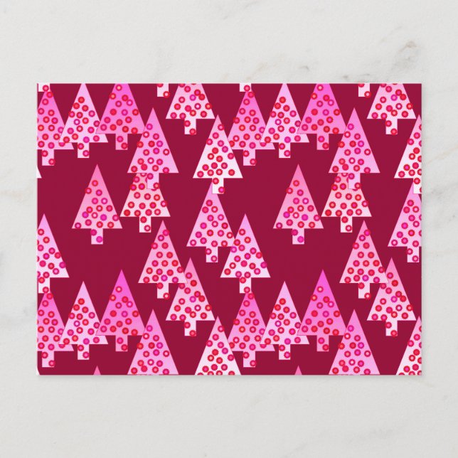 Modern flower Christmas trees - wine & pink Holiday Postcard (Front)