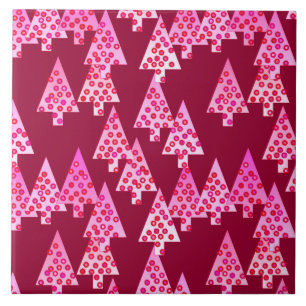 Modern flower Christmas trees - wine & pink Tile