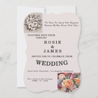 Modern Flower Design Nude Wedding Invitation