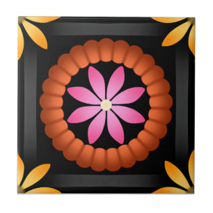 Modern Flower design on black background  Ceramic Tile