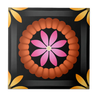 Modern Flower design on black background  Ceramic Tile