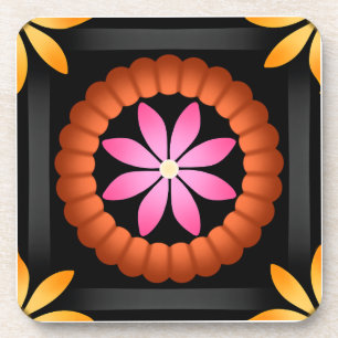 Modern Flower design on black background Coaster