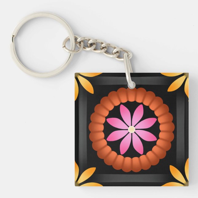 Modern Flower design on black background  Key Ring (Front)