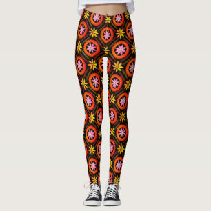 Modern Flower design on black background  Leggings