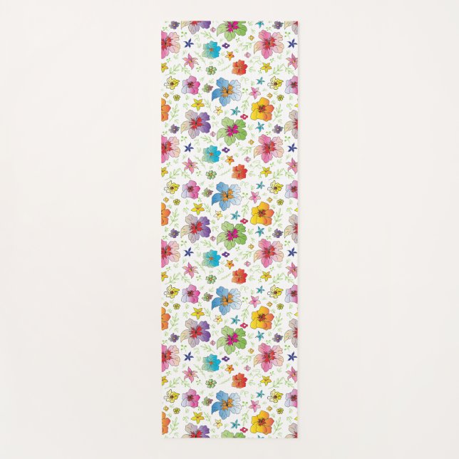 Modern Flower Floral Pattern Colourful Yoga Mat (Front)