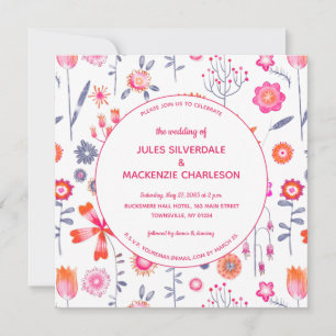 Modern Flower Garden Boho Pink Wedding Invitation