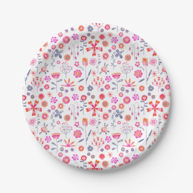 Modern Flower Garden Paper Plate (Front)