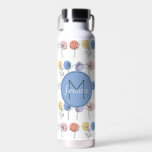 Modern Flower Line Drawings with Pastel Colours Water Bottle<br><div class="desc">Personalised water bottle with name and initial on front and a modern floral pattern in colourful pastel shades.</div>