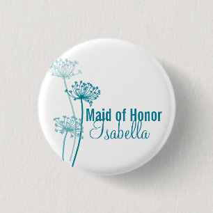 Modern flower Maid of honour wedding pin button