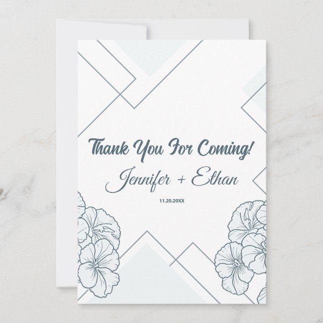 Modern Flower Pansy Geometric Pattern Wedding Thank You Card (Front)