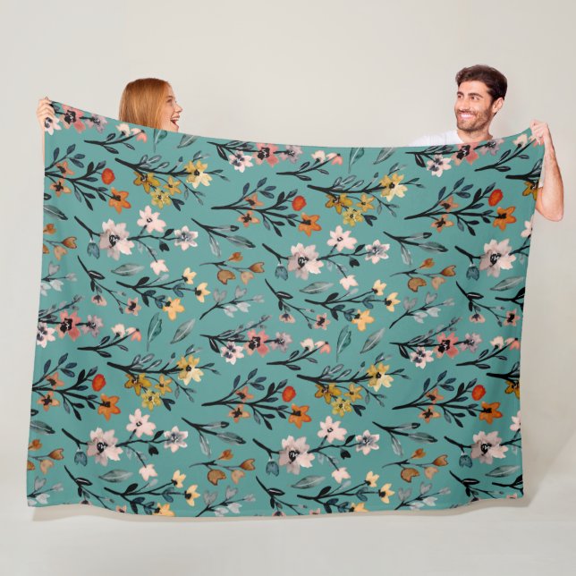 Modern flower pattern elegant home decor blue fleece blanket (In Situ)