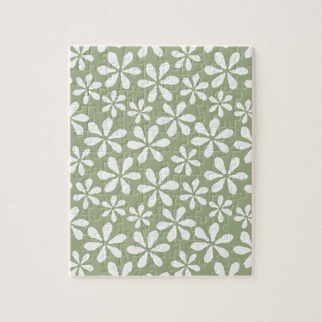 Modern Flower Pattern Simple Sage Green Floral Jigsaw Puzzle (Vertical)