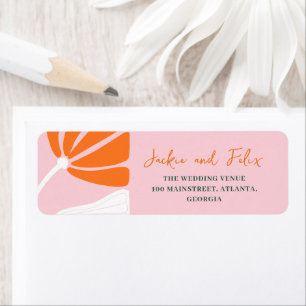 Modern flower pink & orange wedding return address label