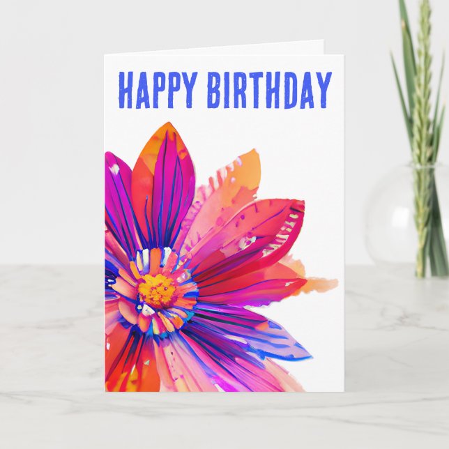 Modern Flower Red, Orange and Purple Birthday Card (Front)