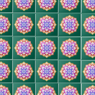 Modern Flower Wall Decor   Floral Emerald Green  Ceramic Tile