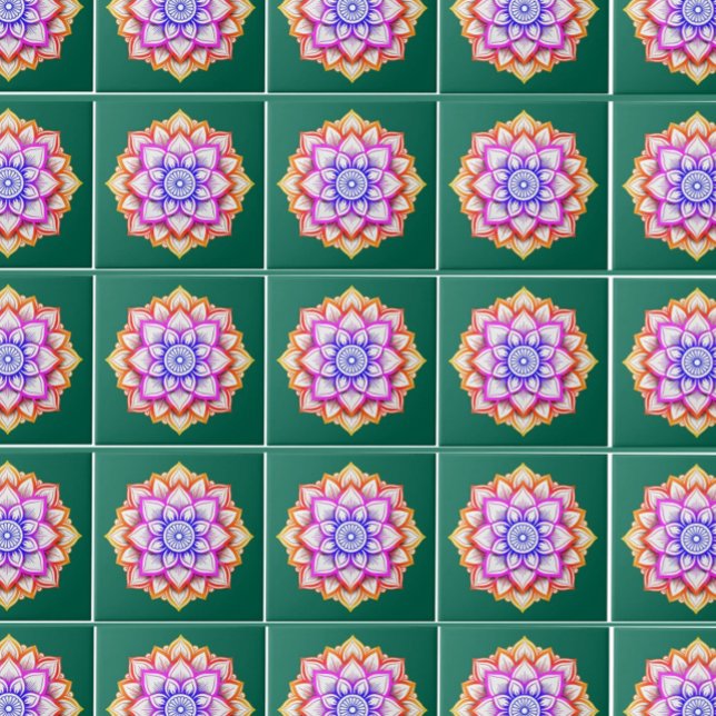Modern Flower Wall Decor | Floral Emerald Green  Ceramic Tile (modern flower wall tilesdecor)