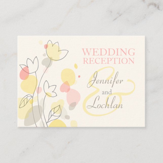 Modern flower wedding yellow info enclosure card (Front)
