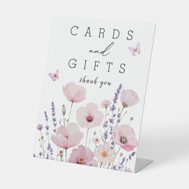 Modern Flowers and Butterfly Wedding Cards & Gifts Pedestal Sign (Front)
