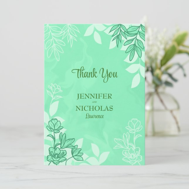 Modern Flowers And Leaves Ornaments for Wedding Thank You Card (Standing Front)