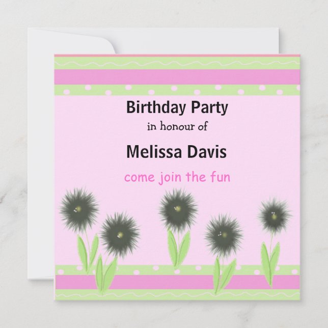 Modern Flowers and Stripes Birthday Invitation (Front)