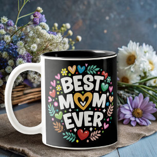 modern flowers best mum ever  Two-Tone coffee mug
