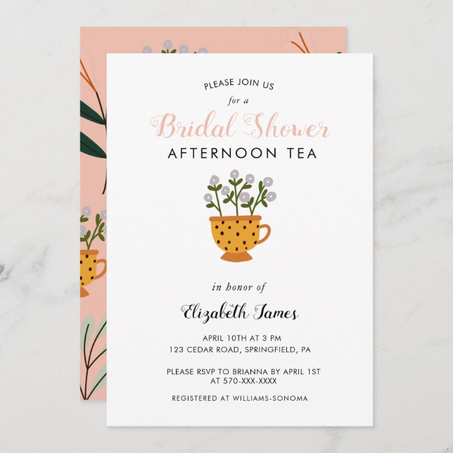 Modern Flowers Bridal Shower Tea Party  Invitation (Front/Back)