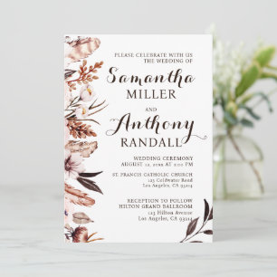 Modern Flowers Feathers Foilage Wedding Invitation