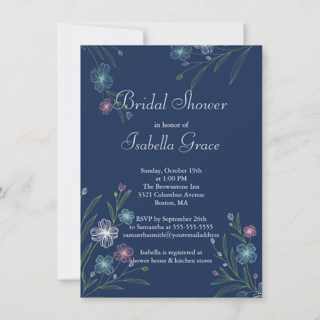 Modern Flowers floral Bridal Shower Invitations (Front)