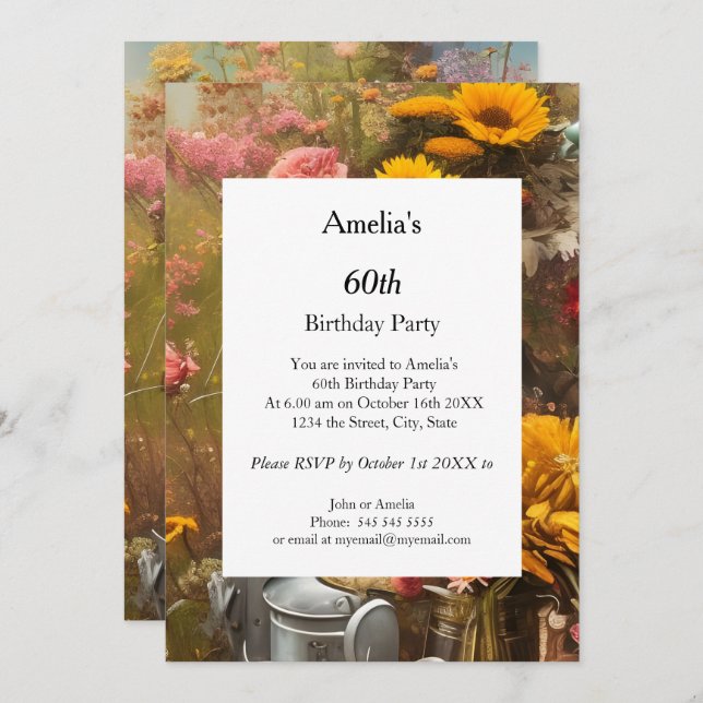 Modern flowers from the farm Birthday Party   Invitation (Front/Back)