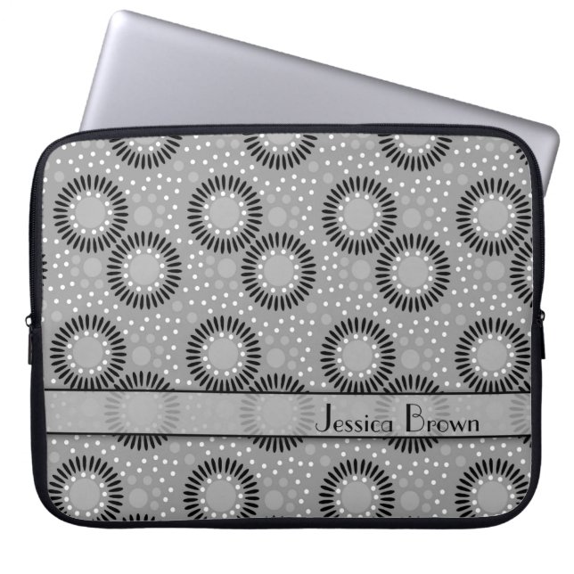 Modern Flowers Grey Polka Dots Laptop Sleeve (Front)
