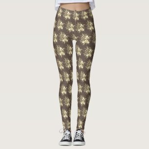 Modern Flowers in Beige on Brown Leggings