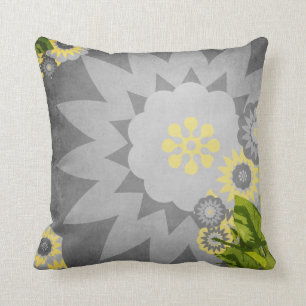 Modern Flowers in Grey and Yellow Cushion