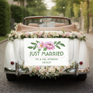 Modern Flowers Just Married Car Banner