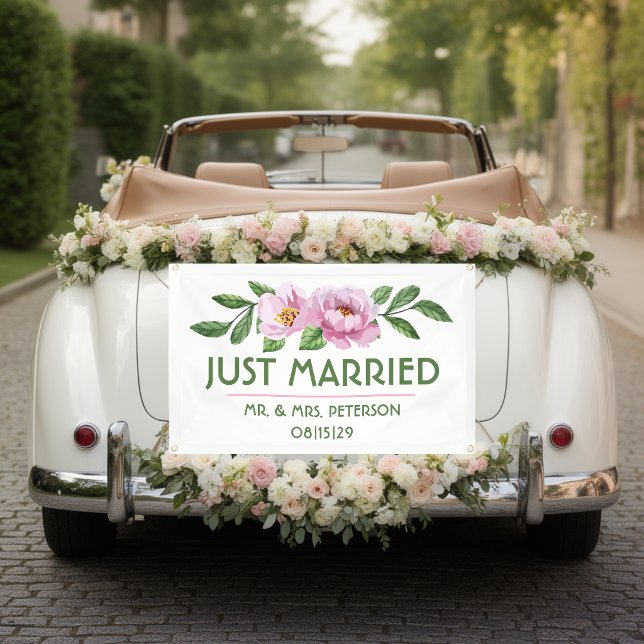 Modern Flowers Just Married Car Banner (Creator Uploaded)