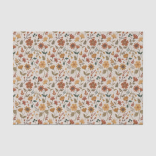 Modern Flowers Leaves Gold Rust Botanical Flower Tissue Paper