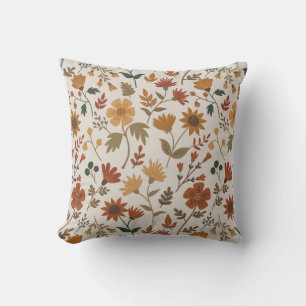 Modern Flowers Leaves Gold Rust Girly Pattern Cushion