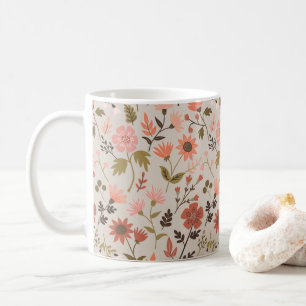 Modern Flowers Leaves Pink Gold Floral Coffee Mug