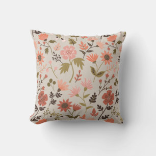 Modern Flowers Leaves Pink Green Pattern Cushion