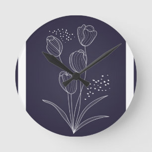 Modern flowers line art round clock