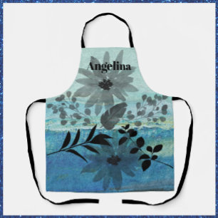 Modern Flowers On Dreamy Blue Background   Apron