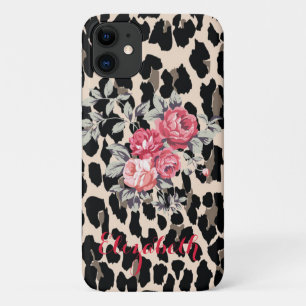 Modern Flowers On Leopard Print iPhone 11 Case