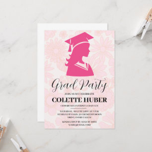 modern flowers pink graduation invitations