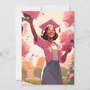 modern flowers pink graduation invitations