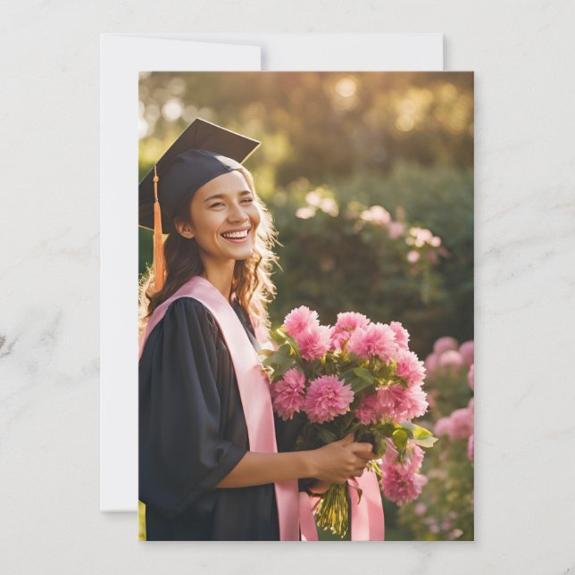 modern flowers pink graduation invitations (Front)