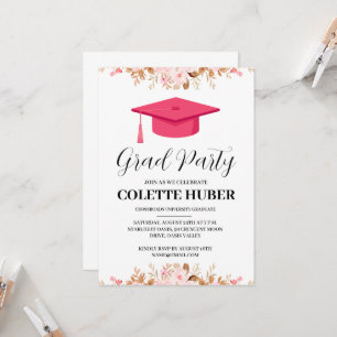 modern flowers pink graduation invitations