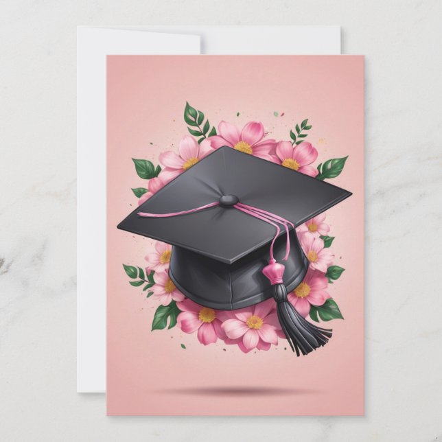 modern flowers pink graduation invitations (Front)