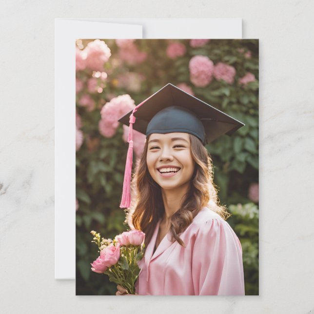 modern flowers pink graduation invitations (Front)