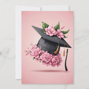 modern flowers pink graduation invitations