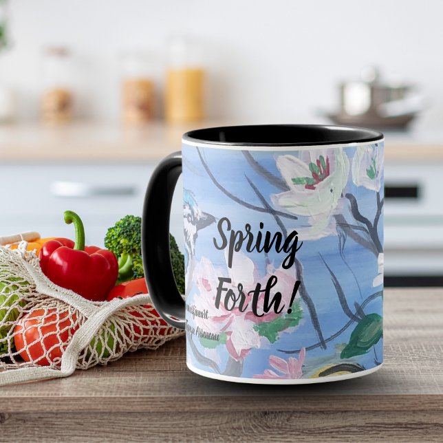 Modern Flowers '' Spring Forth'' Art Mug (Lovely Bird Watching Mug)